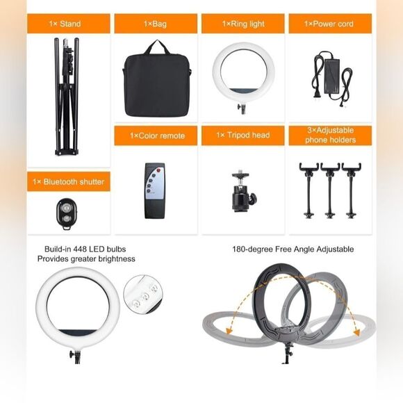 MOUNTDOG 16" Ring Light Kit 55W Bluetooth LED Ringlight Lighting with Tripod - Picture 6 of 9